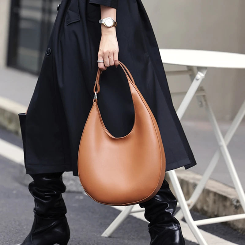 Hifashion Genuine Leather Underarm Shoulder Bags For Women 2024 Trend Designer Half Moon Crossbody Purses Tote Ladies Handbags