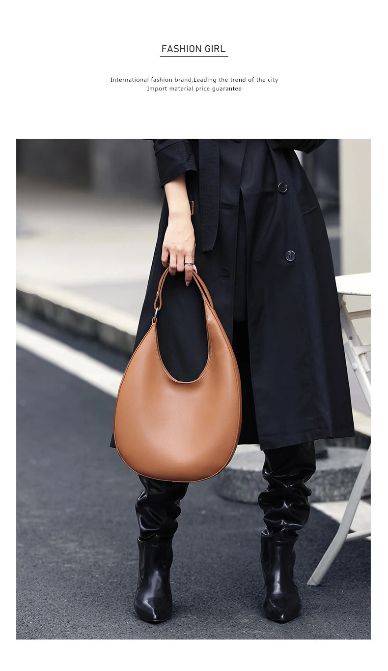 Hifashion Genuine Leather Underarm Shoulder Bags For Women 2024 Trend Designer Half Moon Crossbody Purses Tote Ladies Handbags