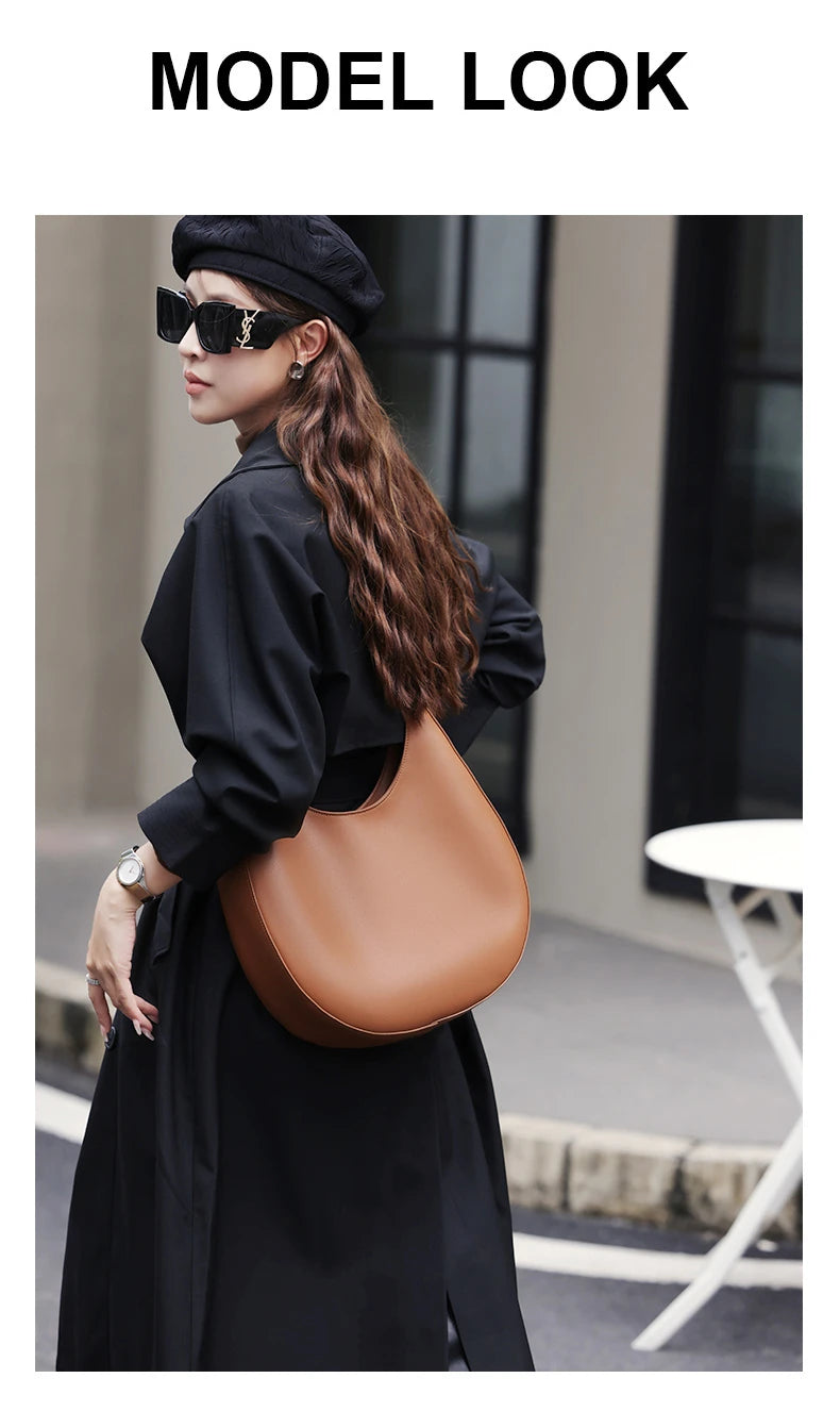 Hifashion Genuine Leather Underarm Shoulder Bags For Women 2024 Trend Designer Half Moon Crossbody Purses Tote Ladies Handbags