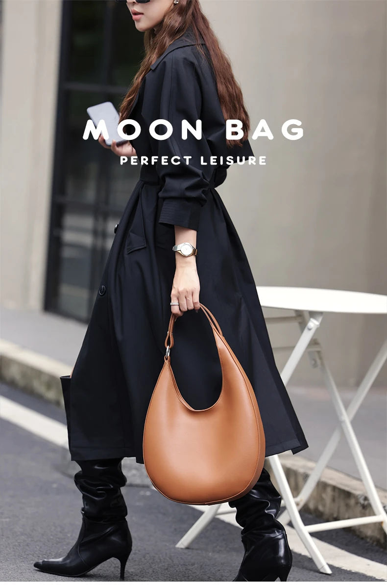 Hifashion Genuine Leather Underarm Shoulder Bags For Women 2024 Trend Designer Half Moon Crossbody Purses Tote Ladies Handbags