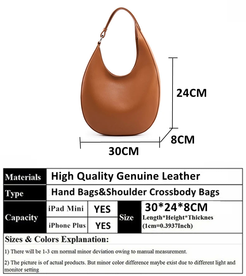 Hifashion Genuine Leather Underarm Shoulder Bags For Women 2024 Trend Designer Half Moon Crossbody Purses Tote Ladies Handbags